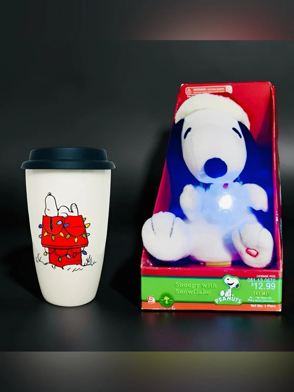 CHRISTMAS SNOOPY MUG & NIB ANIMATED LIGHT UP SNOOPY PLUSH TOY SET